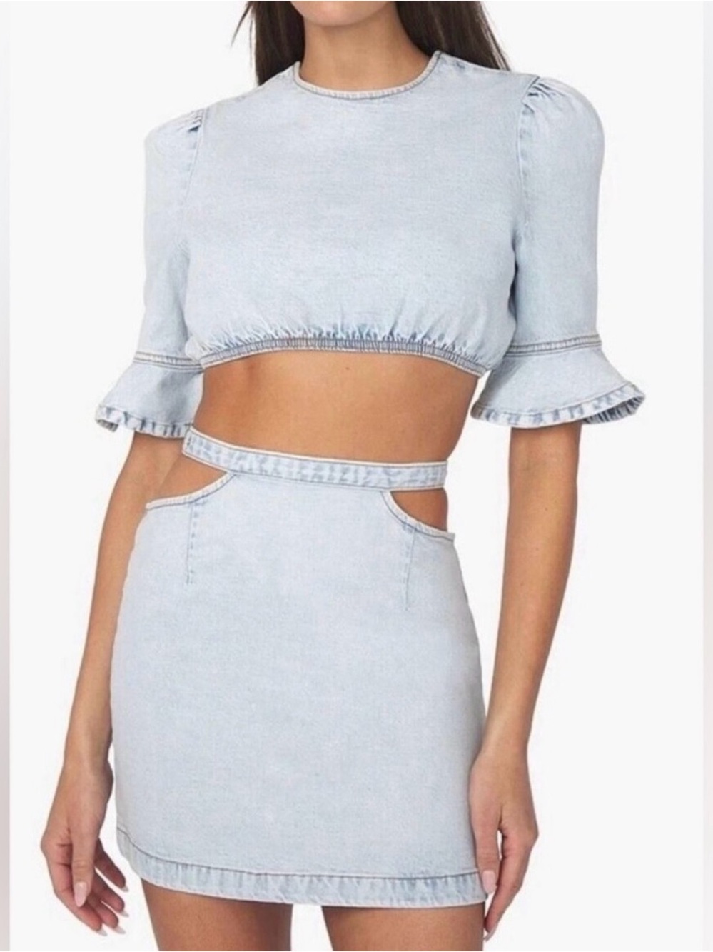 NWT WeWoreWhat Indigo Light Cut-Out Mini Skirt, Size Medium